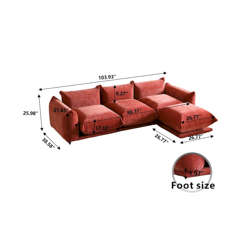 Black / Beige / Green / Orange L-Shape Modular Sectional Sofa with Ottoman, Semi-Firm, 2–3 Seater