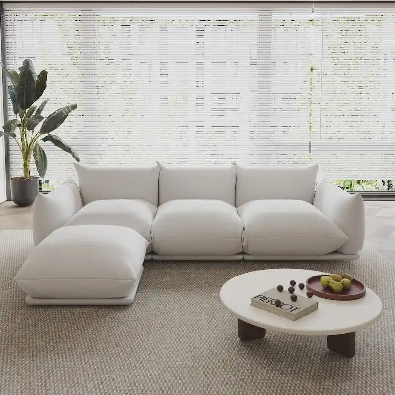 Black / Beige / Green / Orange L-Shape Modular Sectional Sofa with Ottoman, Semi-Firm, 2–3 Seater