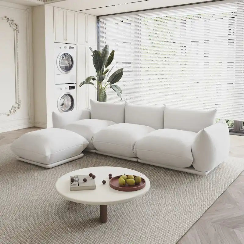 Black / Beige / Green / Orange L-Shape Modular Sectional Sofa with Ottoman, Semi-Firm, 2–3 Seater
