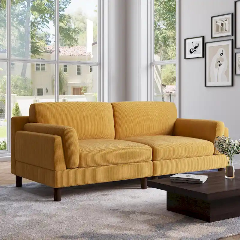 Corduroy 2-Seater Sofa – Orange / Gray / Green / Beige / Light Grey