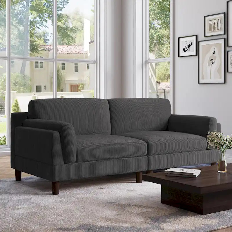 Sofá de 2 plazas de pana – Naranja / Gris / Verde / Beige / Gris claro