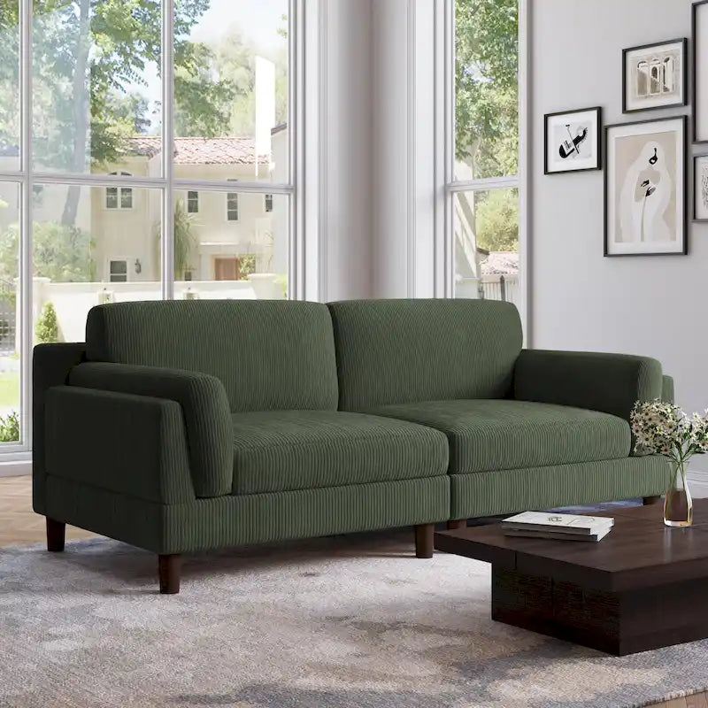 Sofá de 2 plazas de pana – Naranja / Gris / Verde / Beige / Gris claro