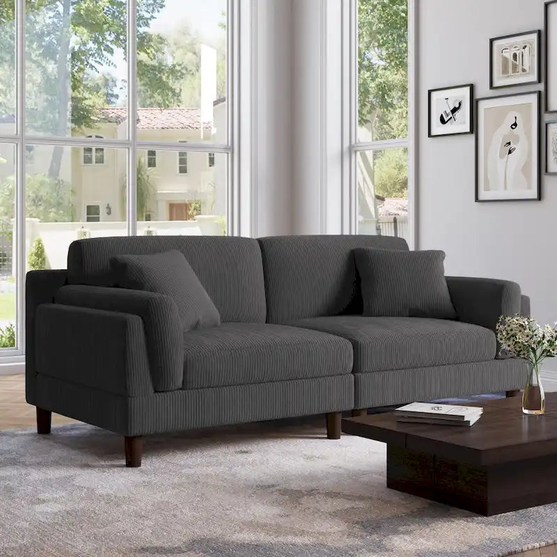 Sofá de 2 plazas de pana – Naranja / Gris / Verde / Beige / Gris claro