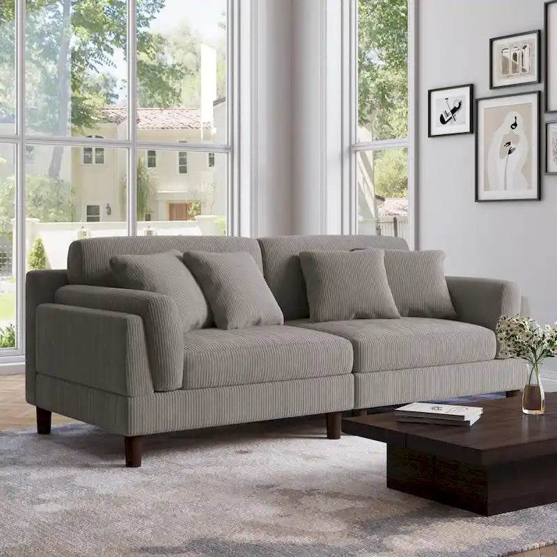 Sofá de 2 plazas de pana – Naranja / Gris / Verde / Beige / Gris claro