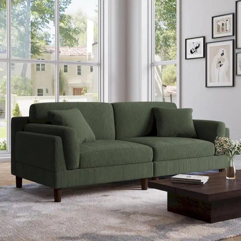 Sofá de 2 plazas de pana – Naranja / Gris / Verde / Beige / Gris claro