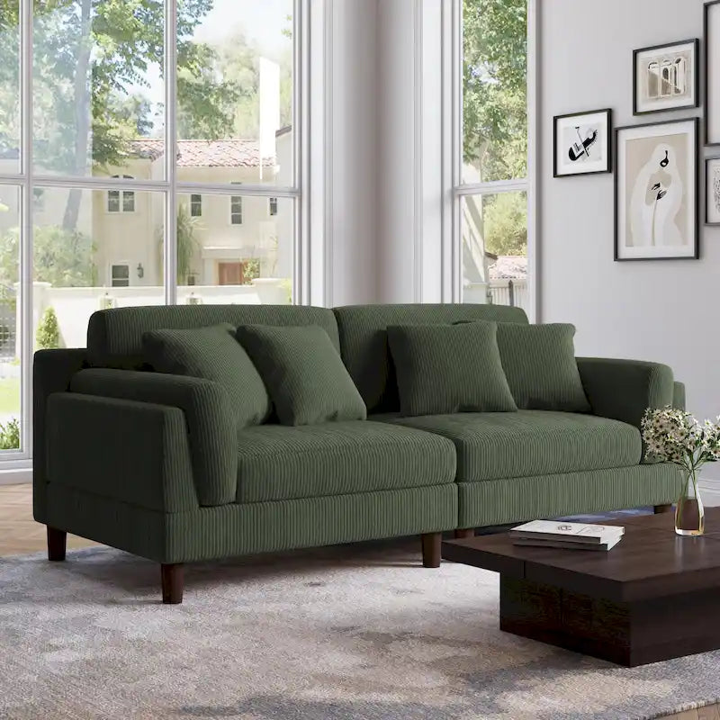 Sofá de 2 plazas de pana – Naranja / Gris / Verde / Beige / Gris claro