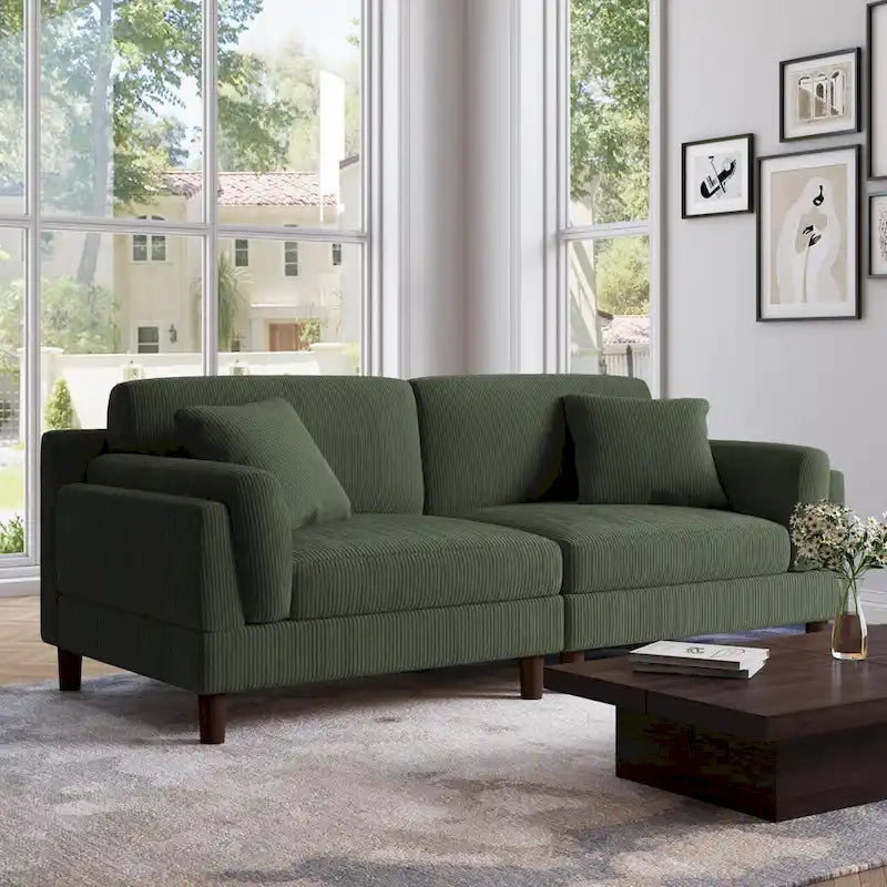 Corduroy 2-Seater Sofa – Orange / Gray / Green / Beige / Light Grey