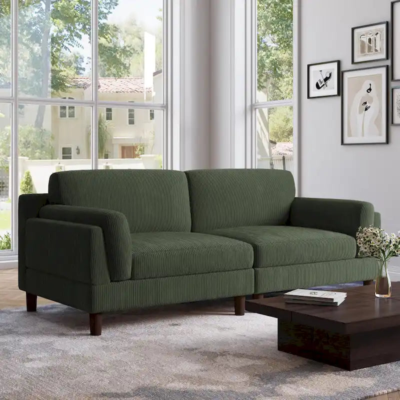 Corduroy 2-Seater Sofa – Orange / Gray / Green / Beige / Light Grey