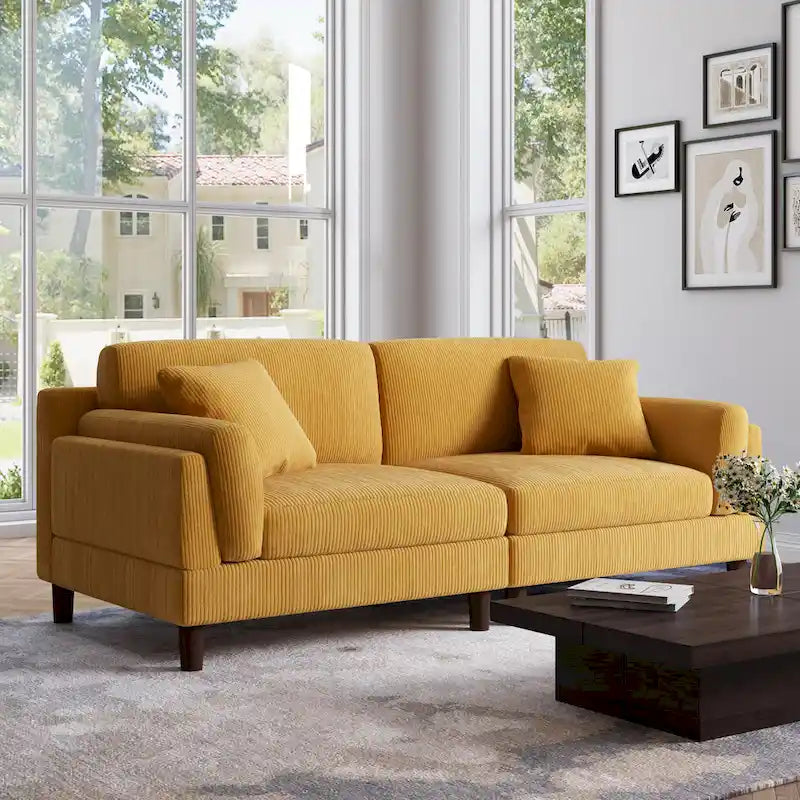 Corduroy 2-Seater Sofa – Orange / Gray / Green / Beige / Light Grey