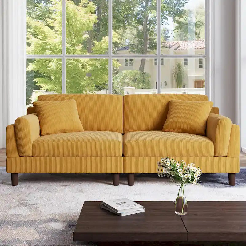 Corduroy 2-Seater Sofa – Orange / Gray / Green / Beige / Light Grey