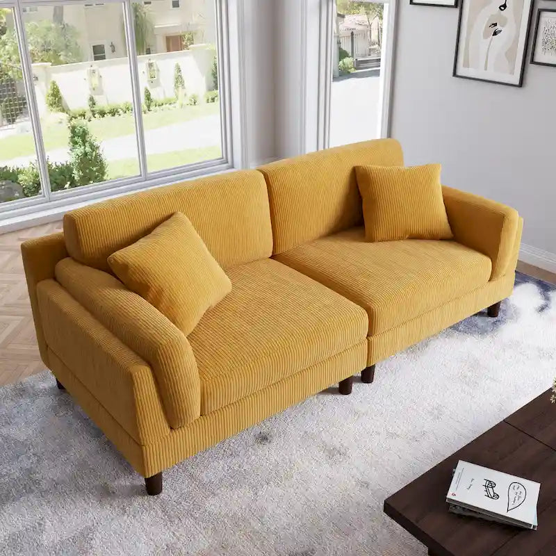 Corduroy 2-Seater Sofa – Orange / Gray / Green / Beige / Light Grey