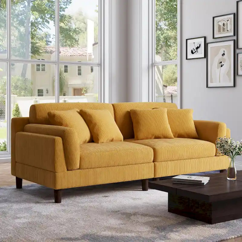 Corduroy 2-Seater Sofa – Orange / Gray / Green / Beige / Light Grey