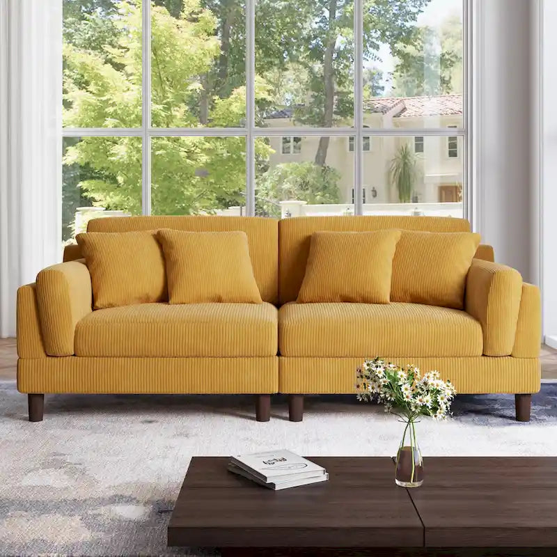 Corduroy 2-Seater Sofa – Orange / Gray / Green / Beige / Light Grey
