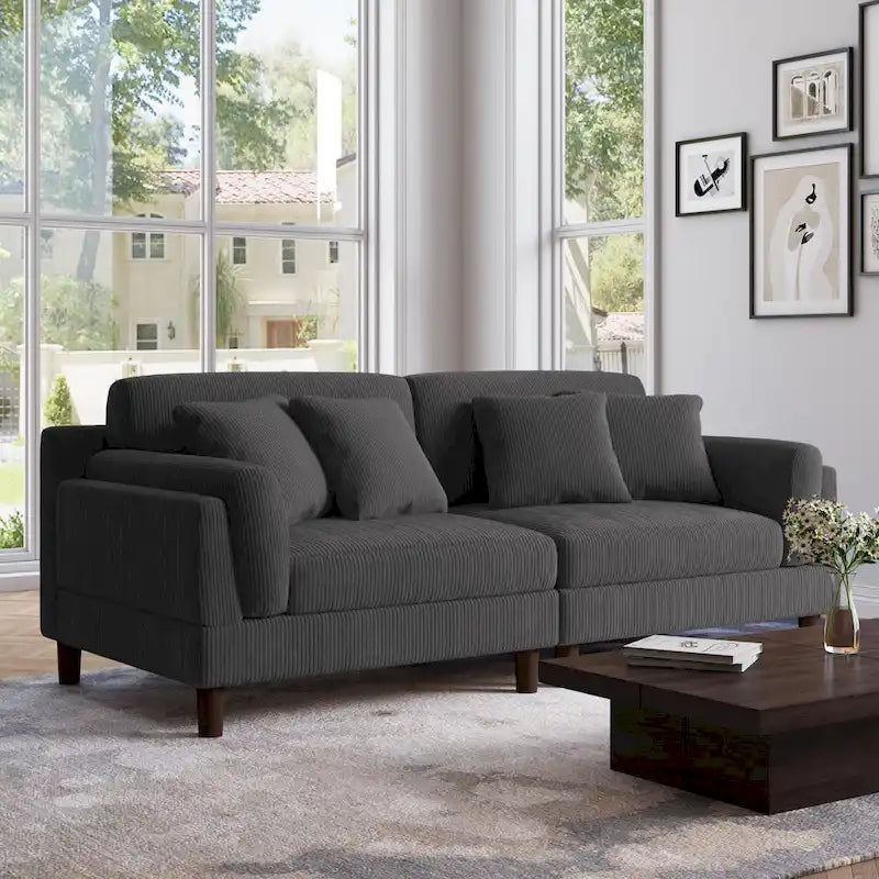 Corduroy 2-Seater Sofa – Orange / Gray / Green / Beige / Light Grey