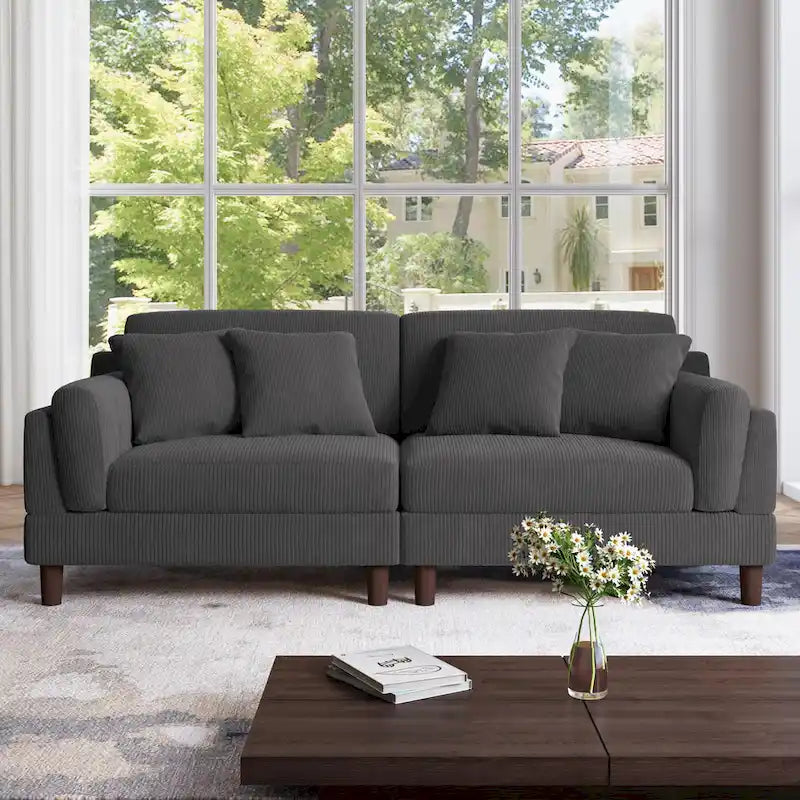 Corduroy 2-Seater Sofa – Orange / Gray / Green / Beige / Light Grey
