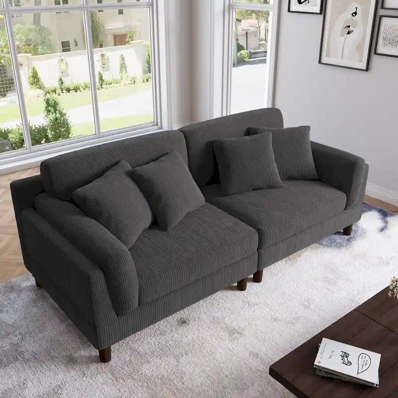 Corduroy 2-Seater Sofa – Orange / Gray / Green / Beige / Light Grey