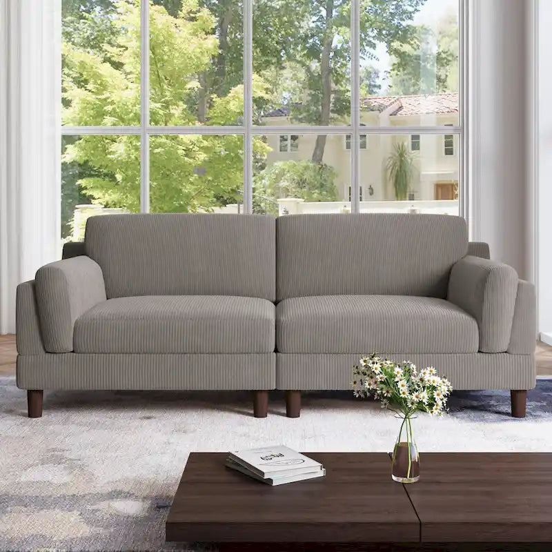 Corduroy 2-Seater Sofa – Orange / Gray / Green / Beige / Light Grey
