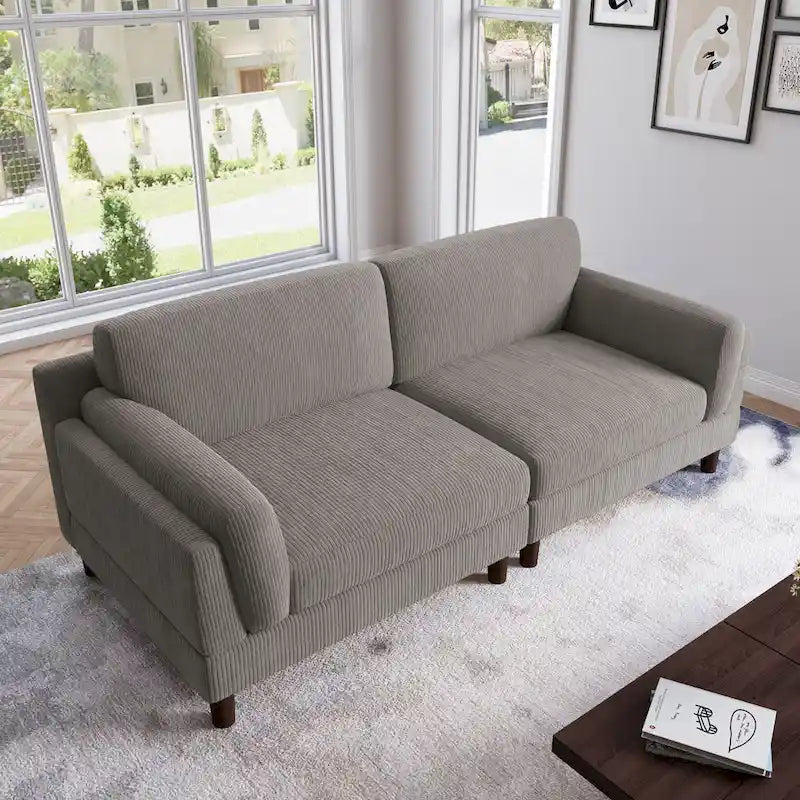 Corduroy 2-Seater Sofa – Orange / Gray / Green / Beige / Light Grey