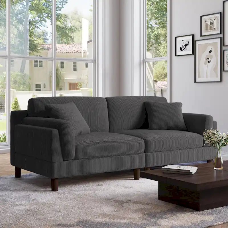 Corduroy 2-Seater Sofa – Orange / Gray / Green / Beige / Light Grey
