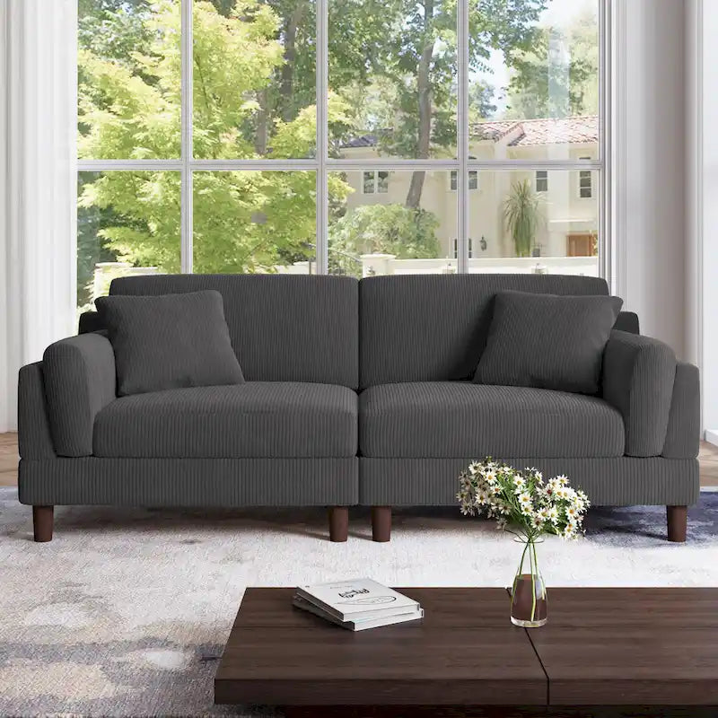 Corduroy 2-Seater Sofa – Orange / Gray / Green / Beige / Light Grey