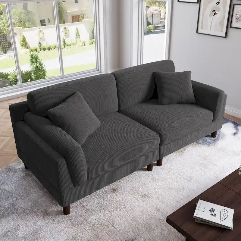 Corduroy 2-Seater Sofa – Orange / Gray / Green / Beige / Light Grey