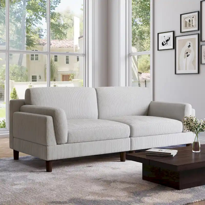 Corduroy 2-Seater Sofa – Orange / Gray / Green / Beige / Light Grey