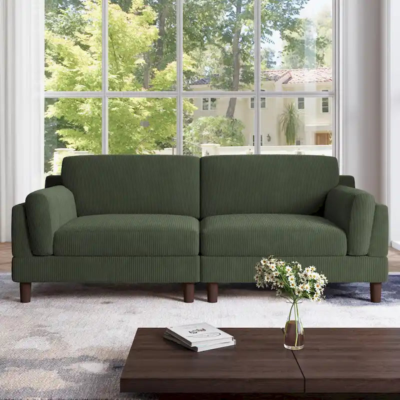 Corduroy 2-Seater Sofa – Orange / Gray / Green / Beige / Light Grey