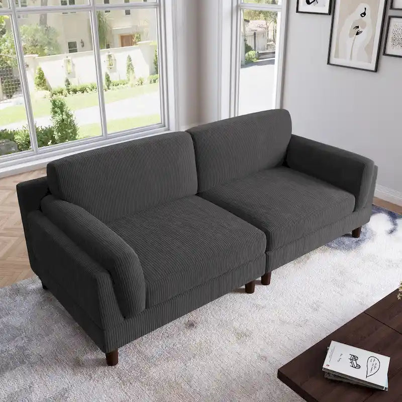 Corduroy 2-Seater Sofa – Orange / Gray / Green / Beige / Light Grey