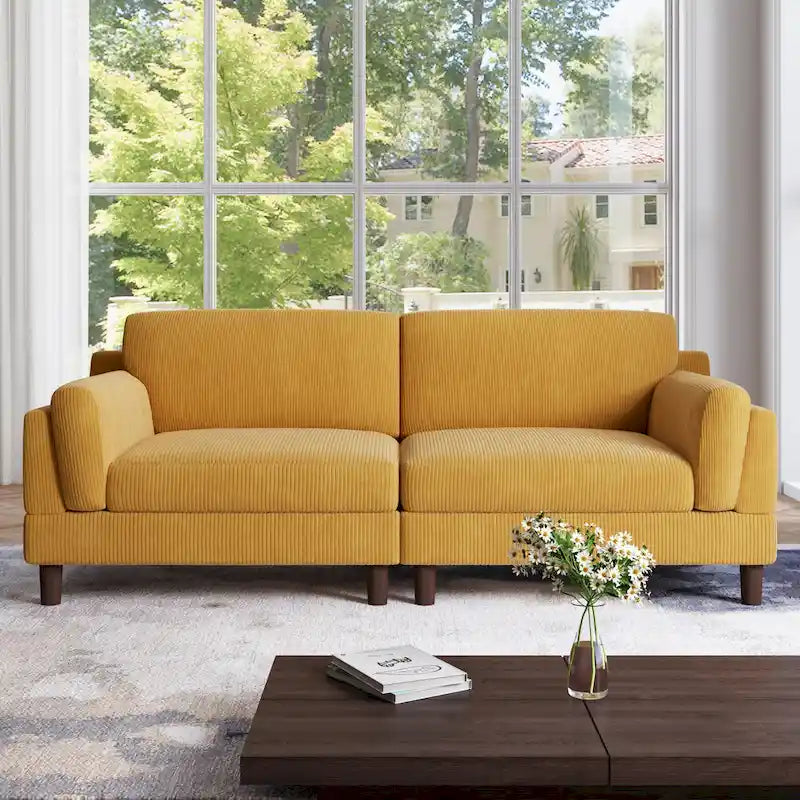 Corduroy 2-Seater Sofa – Orange / Gray / Green / Beige / Light Grey