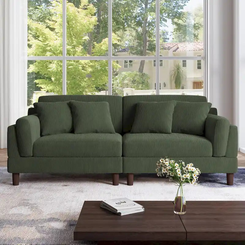 Corduroy 2-Seater Sofa – Orange / Gray / Green / Beige / Light Grey