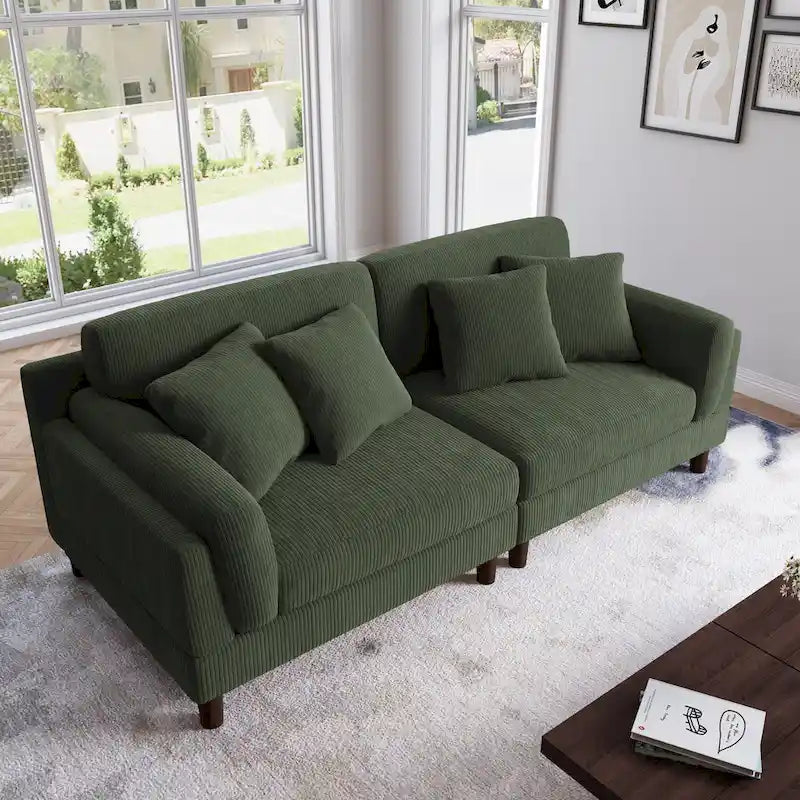 Corduroy 2-Seater Sofa – Orange / Gray / Green / Beige / Light Grey