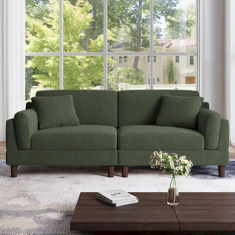 Corduroy 2-Seater Sofa – Orange / Gray / Green / Beige / Light Grey