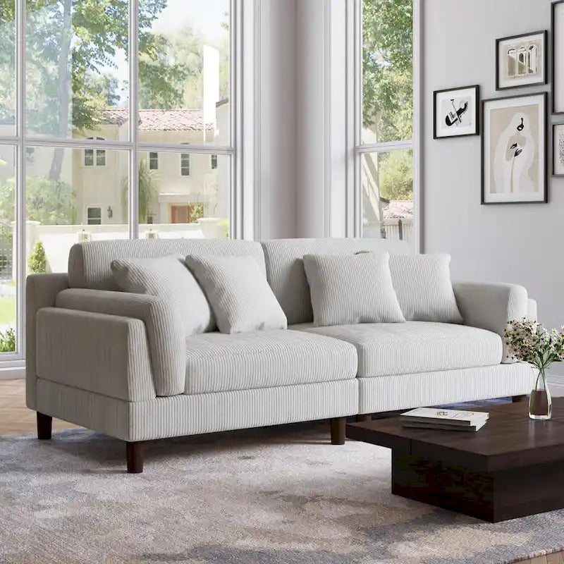 Corduroy 2-Seater Sofa – Orange / Gray / Green / Beige / Light Grey