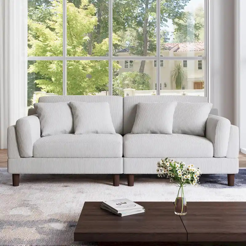 Corduroy 2-Seater Sofa – Orange / Gray / Green / Beige / Light Grey