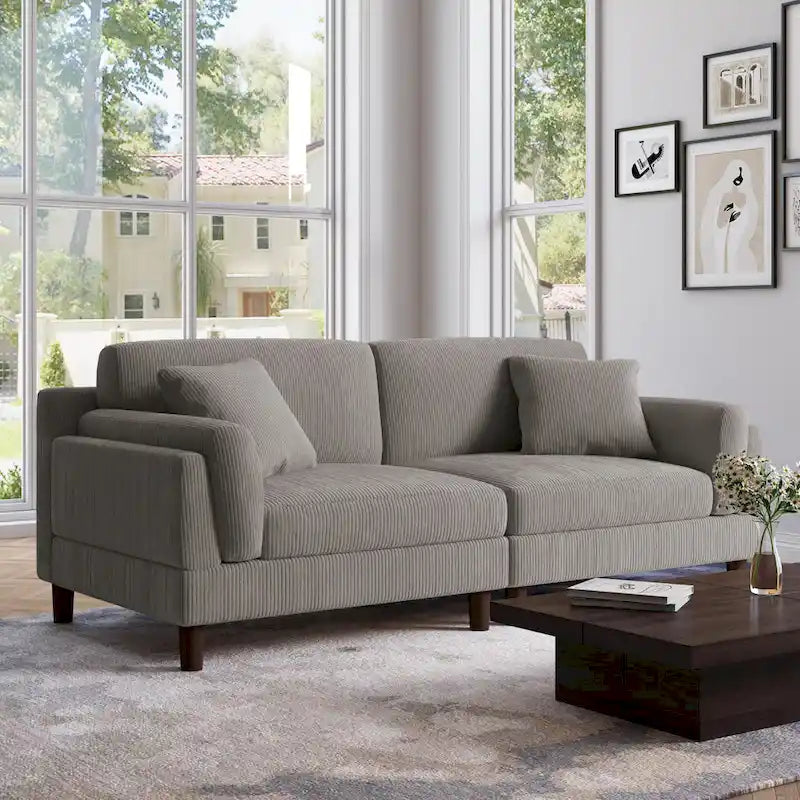 Corduroy 2-Seater Sofa – Orange / Gray / Green / Beige / Light Grey