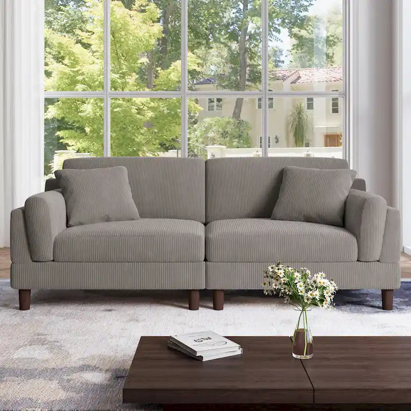 Corduroy 2-Seater Sofa – Orange / Gray / Green / Beige / Light Grey