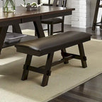 Espresso / Grey Upholstered Dining Bench, Seats 2, Transitional Style