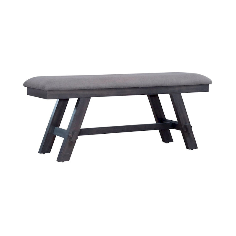 Espresso / Grey Upholstered Dining Bench, Seats 2, Transitional Style