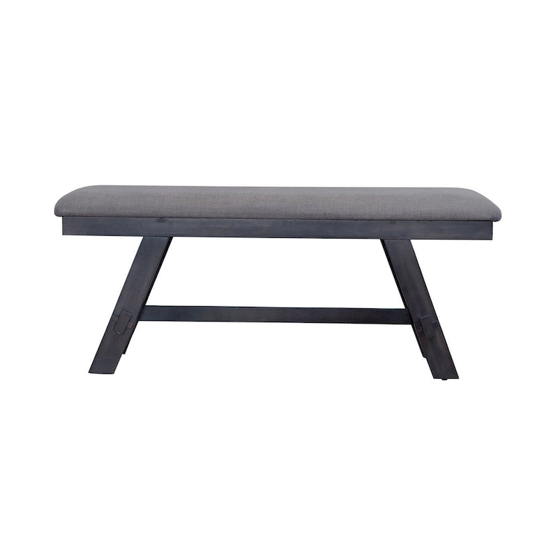 Espresso / Grey Upholstered Dining Bench, Seats 2, Transitional Style