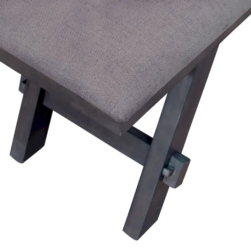 Espresso / Grey Upholstered Dining Bench, Seats 2, Transitional Style