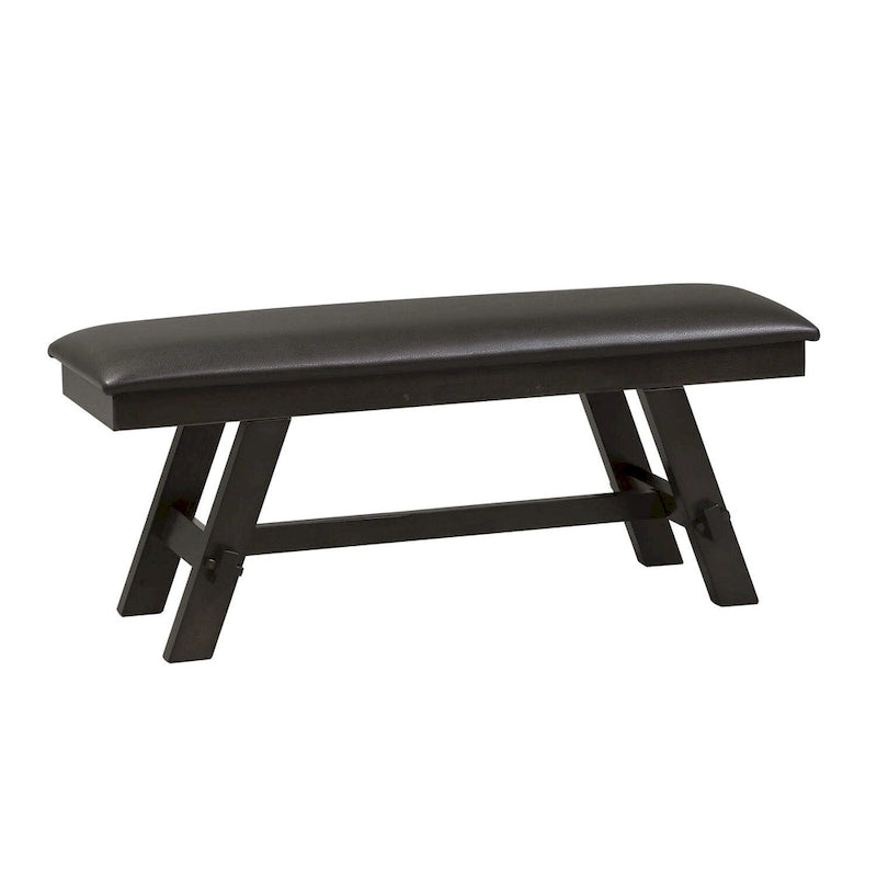 Espresso / Grey Upholstered Dining Bench, Seats 2, Transitional Style