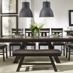 Espresso / Grey Upholstered Dining Bench, Seats 2, Transitional Style