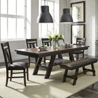 Espresso / Grey Upholstered Dining Bench, Seats 2, Transitional Style