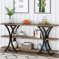 Brown/Grey/Gold X-Frame Narrow Console Table, 3-Tier Shelves