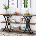 Brown/Grey/Gold X-Frame Narrow Console Table, 3-Tier Shelves
