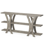 Brown/Grey/Gold X-Frame Narrow Console Table, 3-Tier Shelves