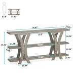 Brown/Grey/Gold X-Frame Narrow Console Table, 3-Tier Shelves