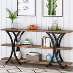 Brown/Grey/Gold X-Frame Narrow Console Table, 3-Tier Shelves