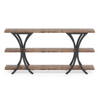 Brown/Grey/Gold X-Frame Narrow Console Table, 3-Tier Shelves