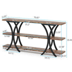 Brown/Grey/Gold X-Frame Narrow Console Table, 3-Tier Shelves